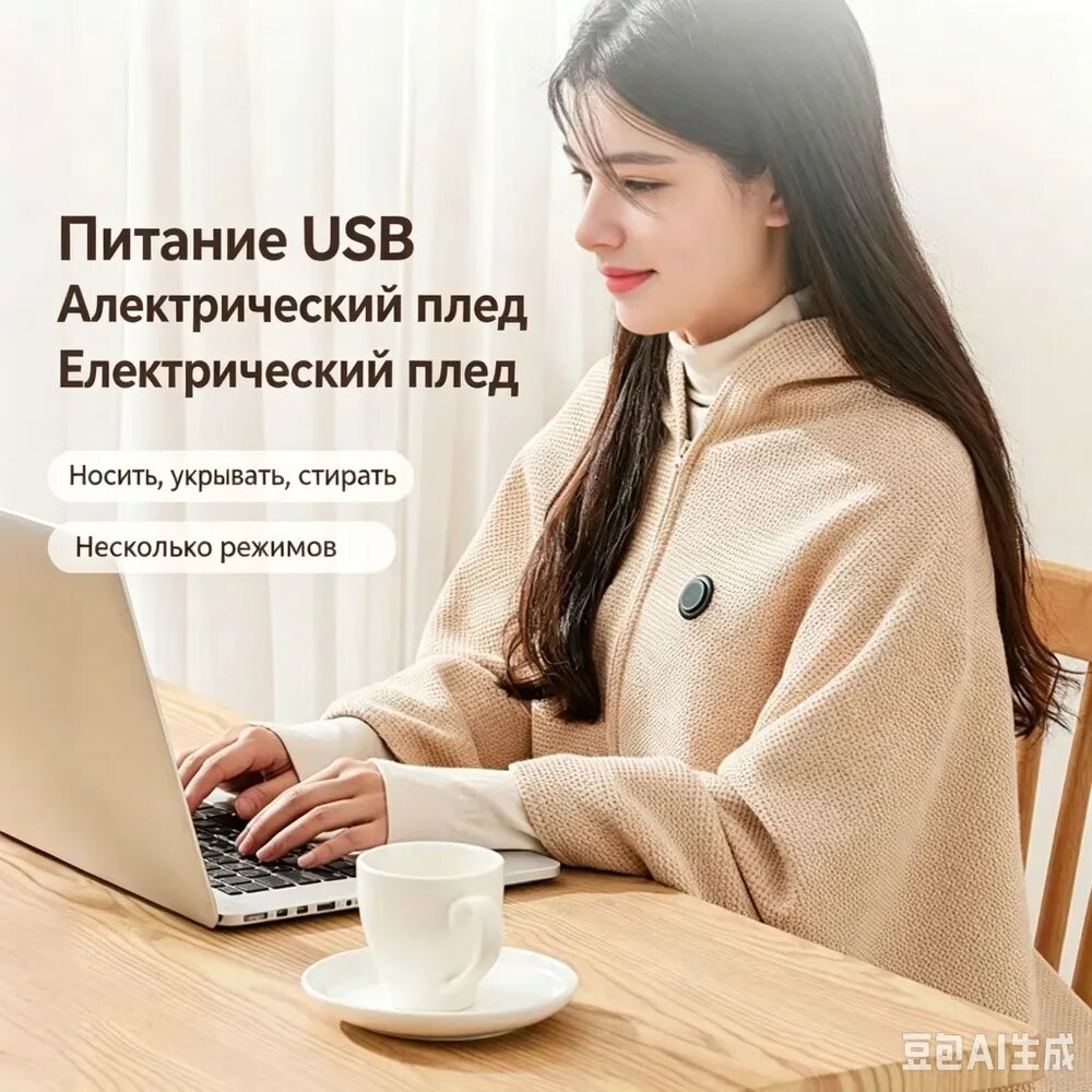 Электроодеяло USB с подогревом хлопковое светло-бежевое 80x150 см 10 Вт