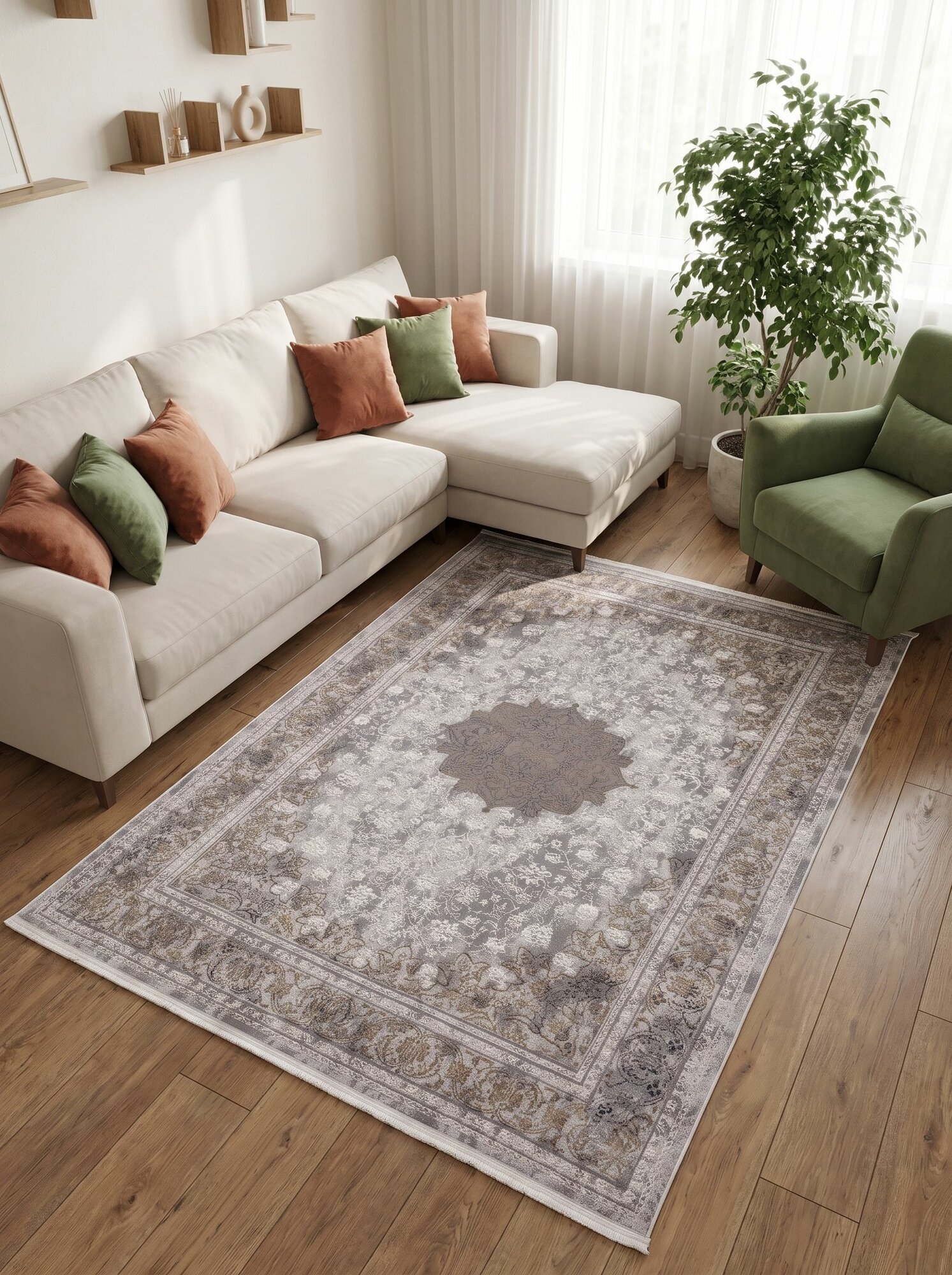 Ковер ворсовый 200x300 джутовый комнатный на пол в гостиную Moon Carpet