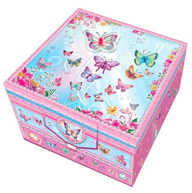 Шкатулка Pecoware набор в коробке с ящичками, бабочки для детей, 19x18.5x10 см
