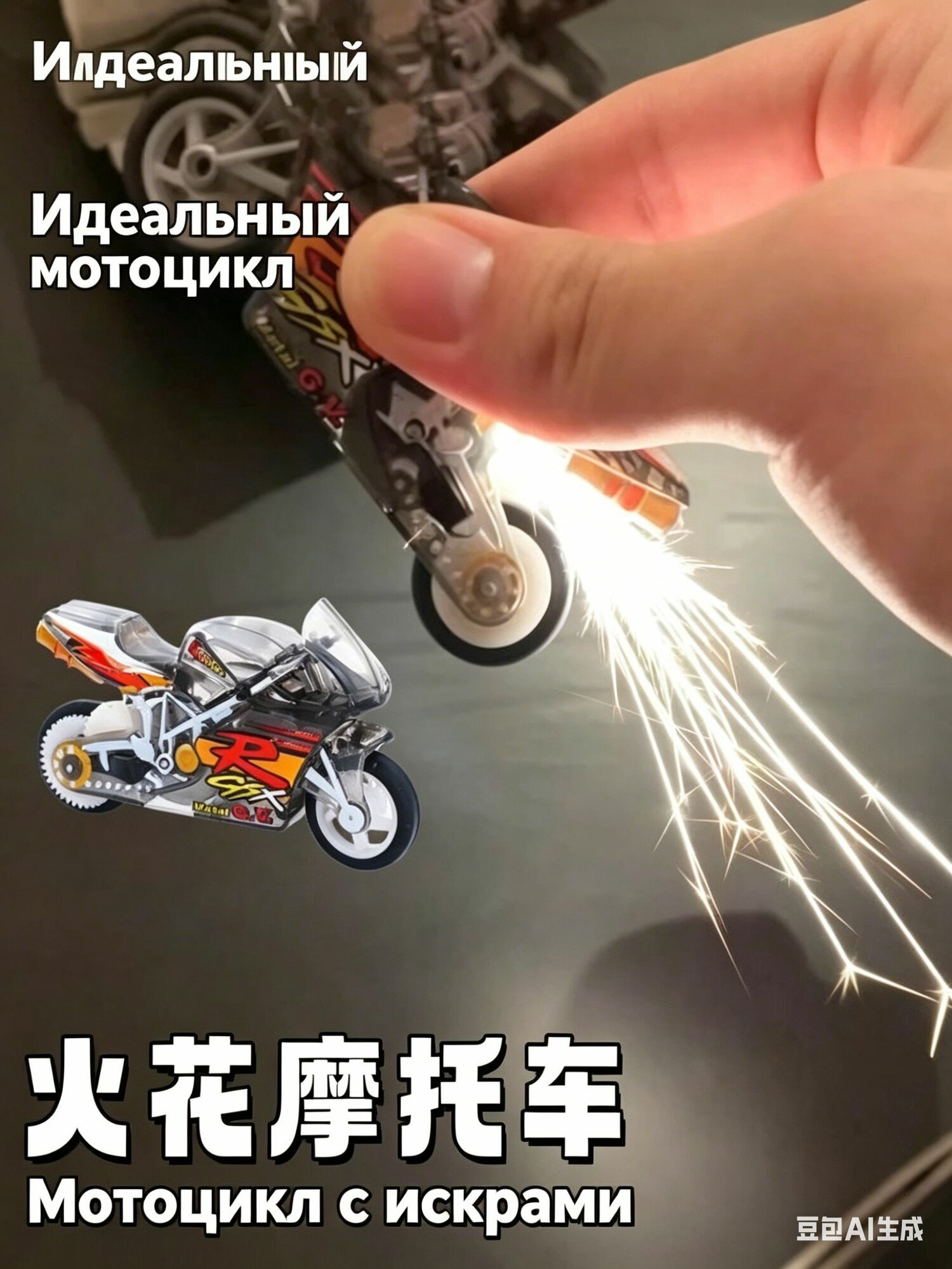 Игрушечный мотоцикл с искрами детская игрушка