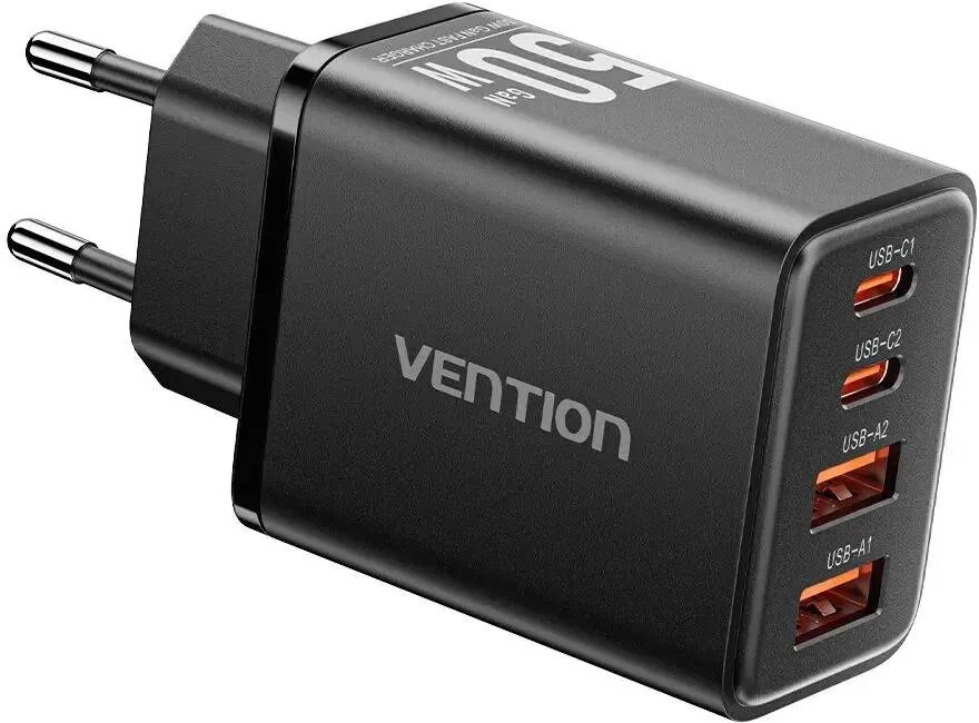 Сетевое зарядное устройство VENTION FCHB0-EU, 2xUSB-A, 2xUSB-C, 50Вт, 3A, черный