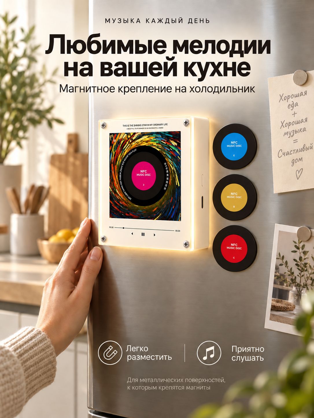 Музыкальный магнит на холодильник с дисками, NFC магнит-плеер на холодильник с 9 дисками >