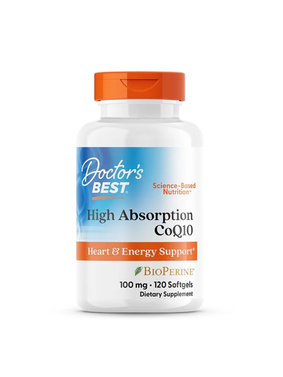 Doctor's Best High Absorption CoQ10 with BioPerine 100 mg, Коэнзим Q10 и Черный перец для здоровья сердца и энергии, 120 мягких капсул