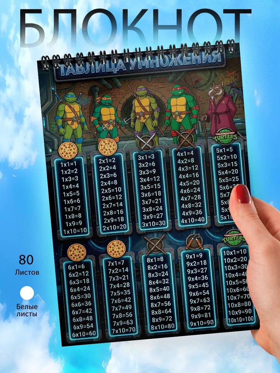 Блокнот Таблица умножения - Черепашки-ниндзя