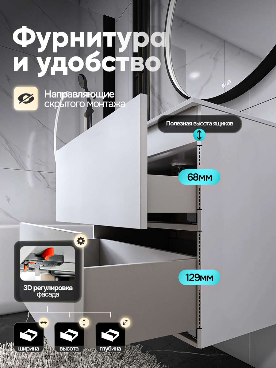 Тумба с раковиной для ванной MEBELVANN тренд + 100 см подвесная белая — фото 1