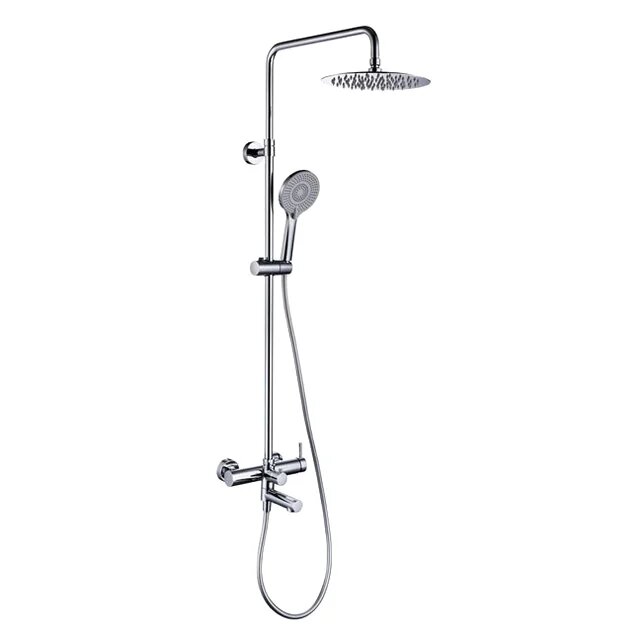 Душевая стойка Caprigo Don 53-310-CRM со смесителем, хром, глянцевая, душевая система с тропическим душем, с изливом, с лейкой, латунная, рычаг сбоку