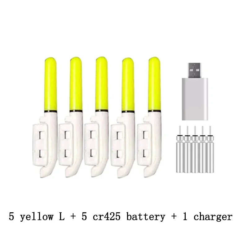 Световые палочки для рыбалки J525 5 шт. Желтый, yellow L and 1 usb