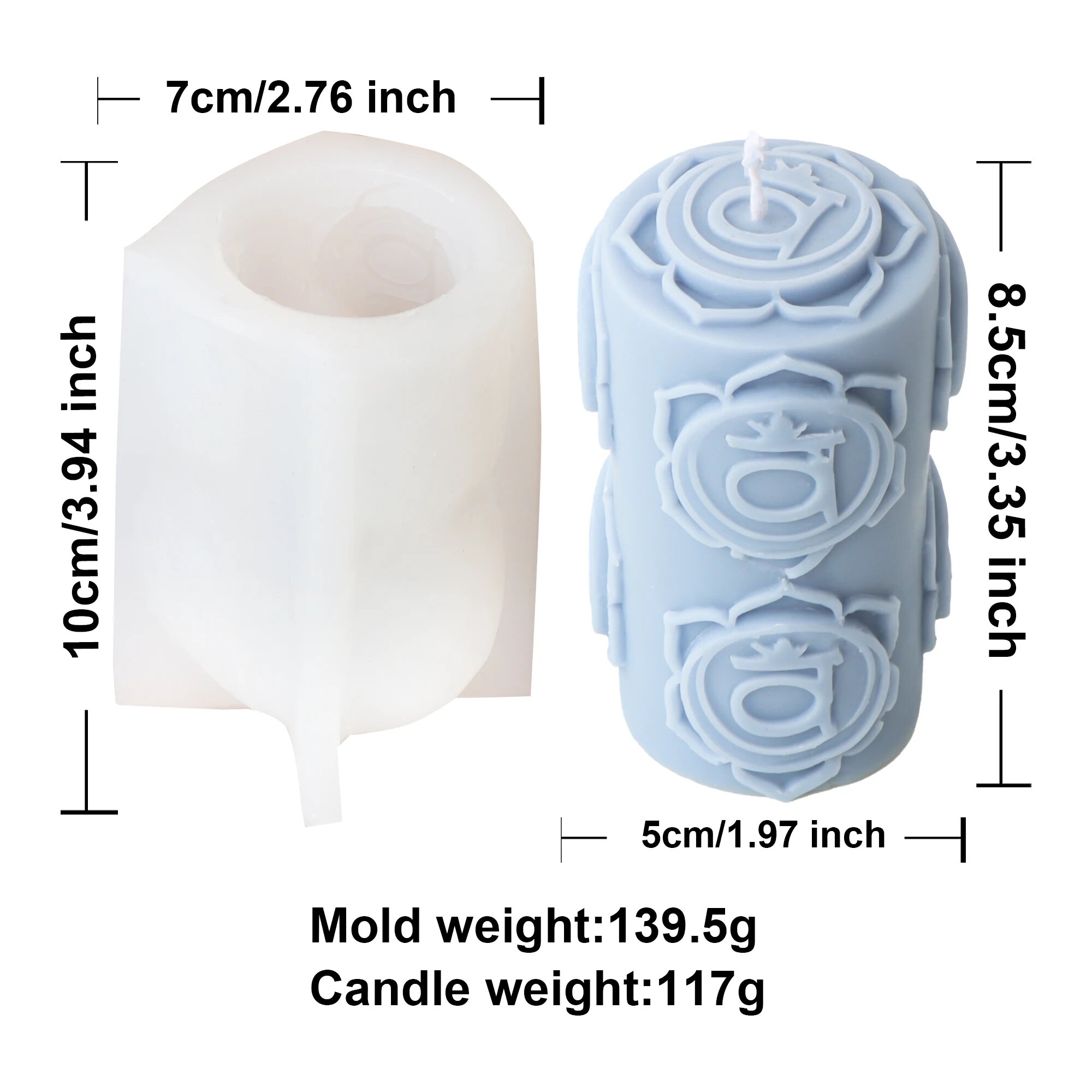Силиконовая форма для свечей "Sun Embossment", Голубой, Chakra pillar mold 1