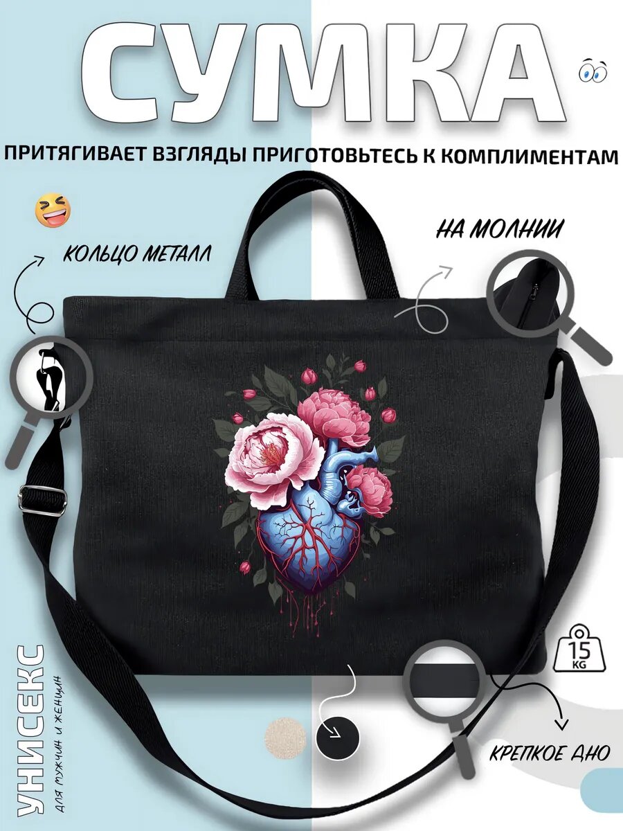 Сумка шоппер  Сердце арт флора