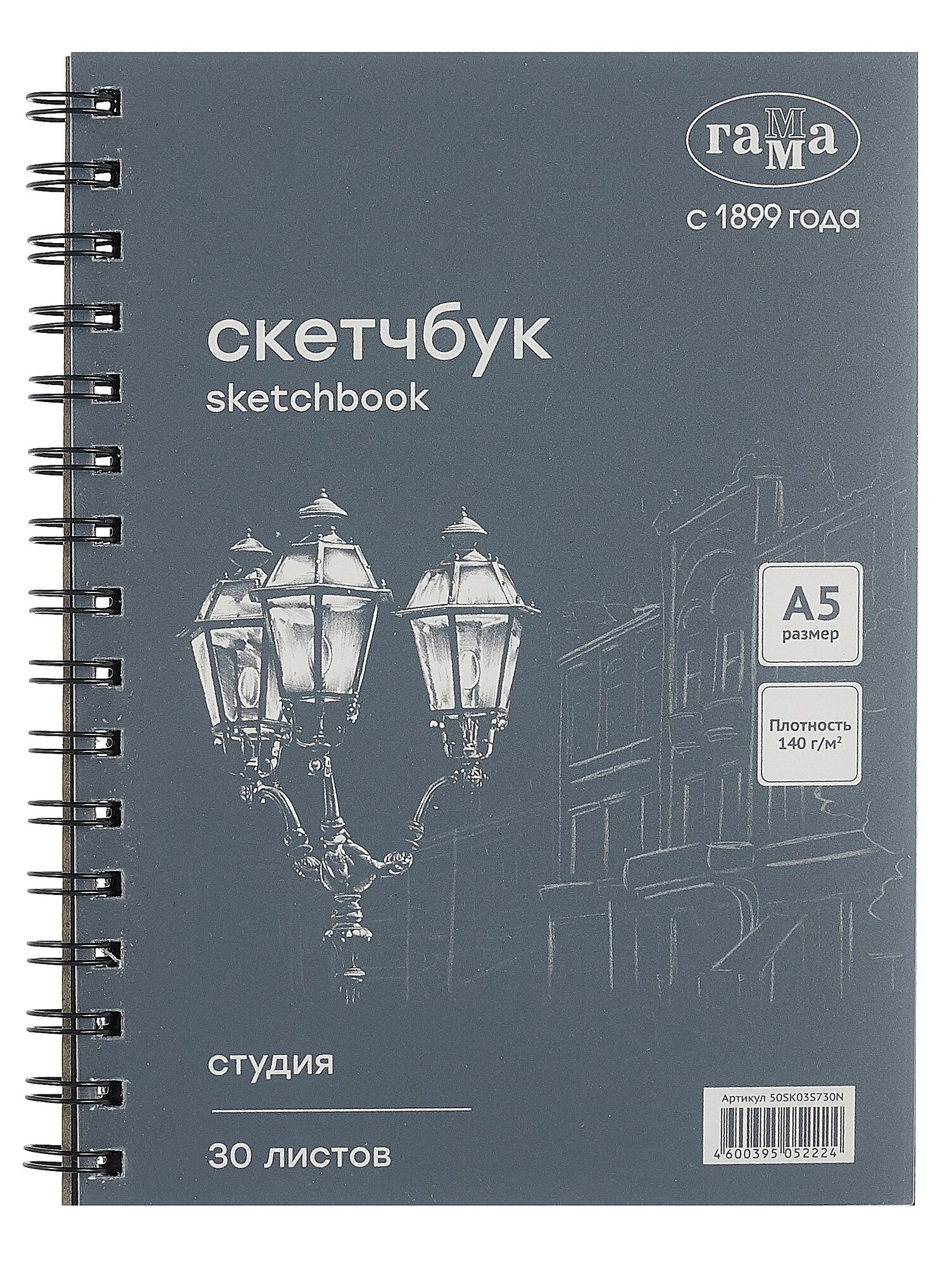 Альбом для графики «Студия», А5, 30 листов, 140 г/м2, чёрный, гамма