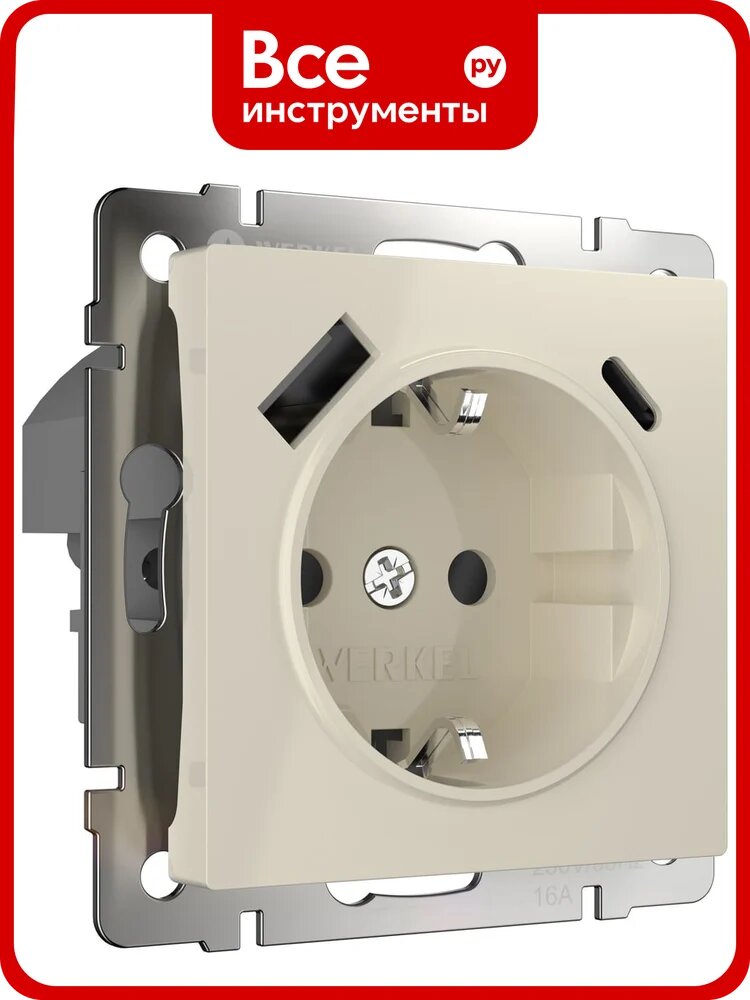 Розетка Werkel с заземлением, шторками и USB тип A+C W1171703 (слоновая кость) a067700