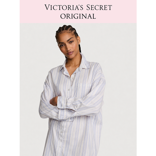 фото Сорочка victoria's secret modal-cotton button-front sleepshirt, размер m, белый