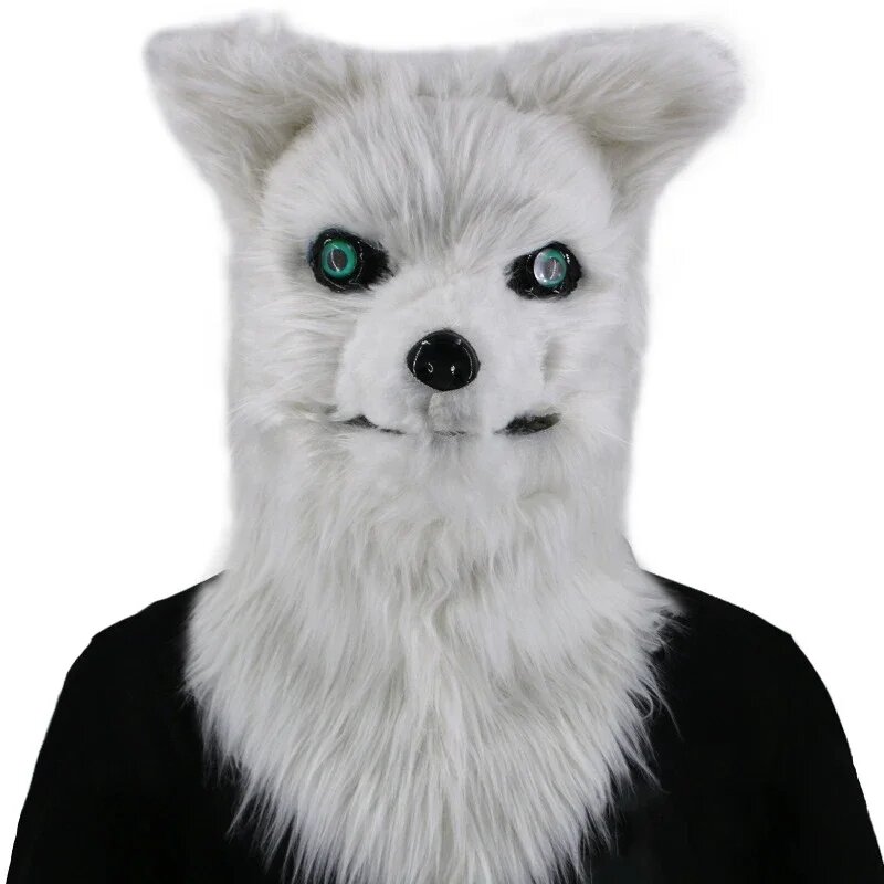 Маска волка White Wolf с белым мехом
