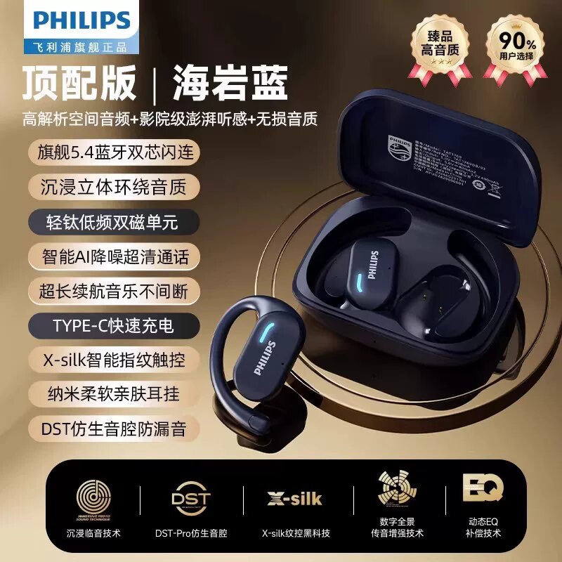 Беспроводные Bluetooth наушники Philips TAT1769, ушное крепление, открытые спортивные, шумоподавление, синий