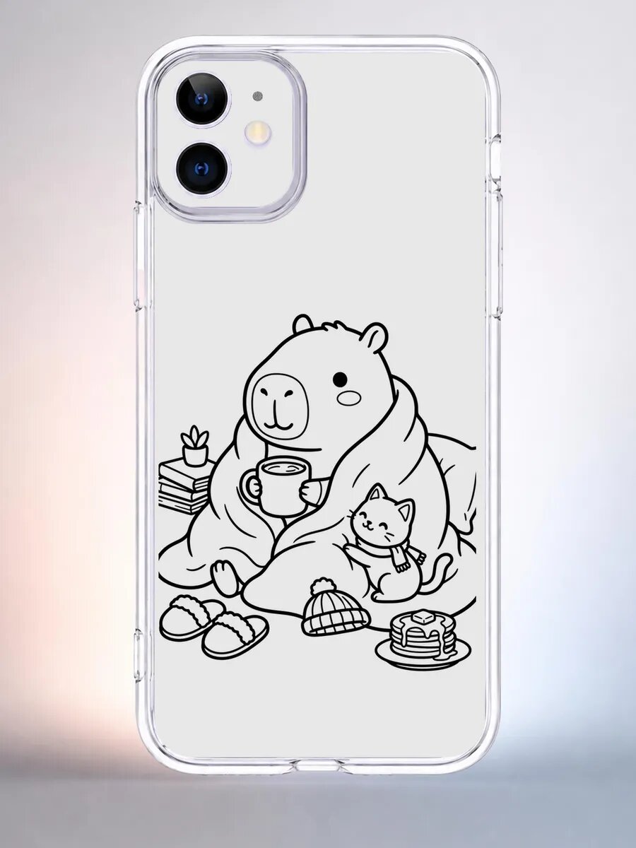 Чехол iPhone 11 капибара пикник плед силиконовый