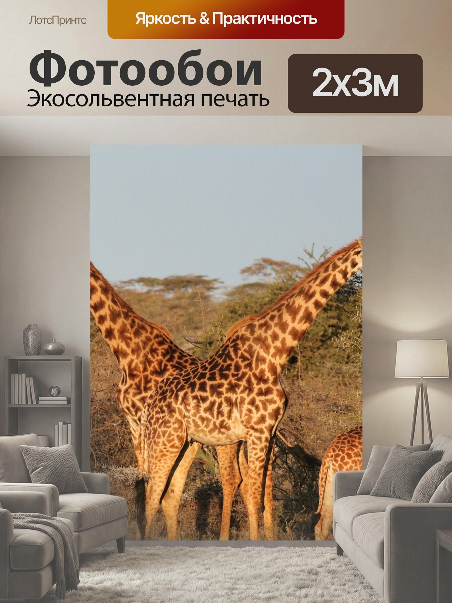 Фотообои "Жирафы, африка, природа" 200x300 см. экосольвентная печать