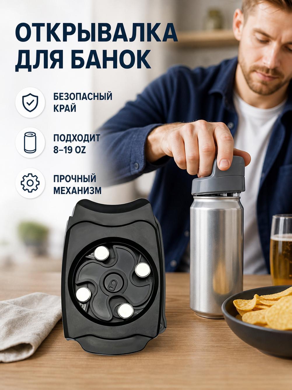 Универсальный открывалка для банок и бутылок, безопасный, без заусенцев, для дома и кухни