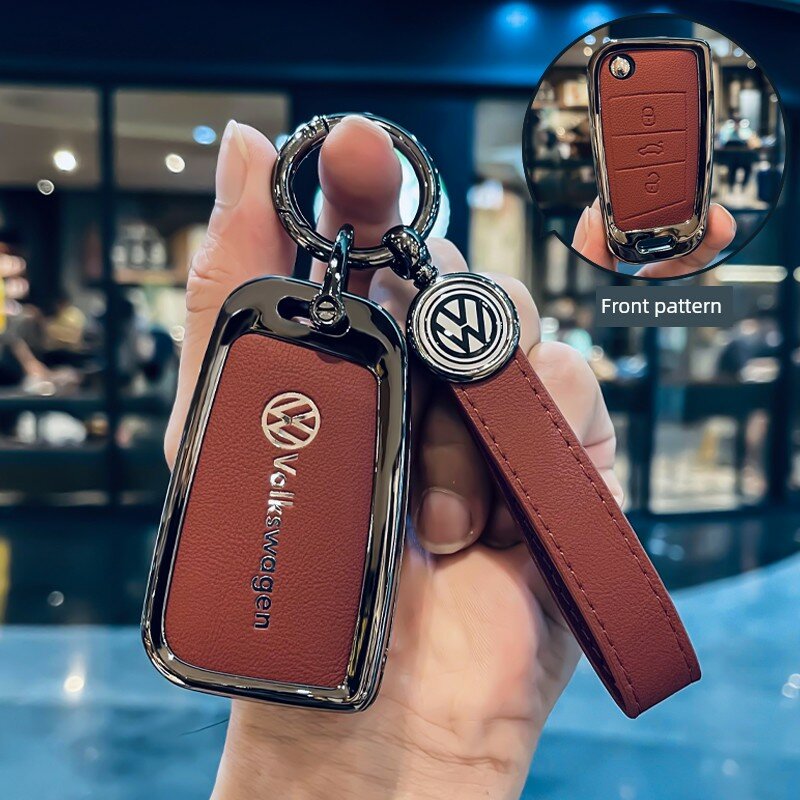 Ключевой брелок Volkswagen с серой кромкой и красной кожей для моделей B - круглая пряжка