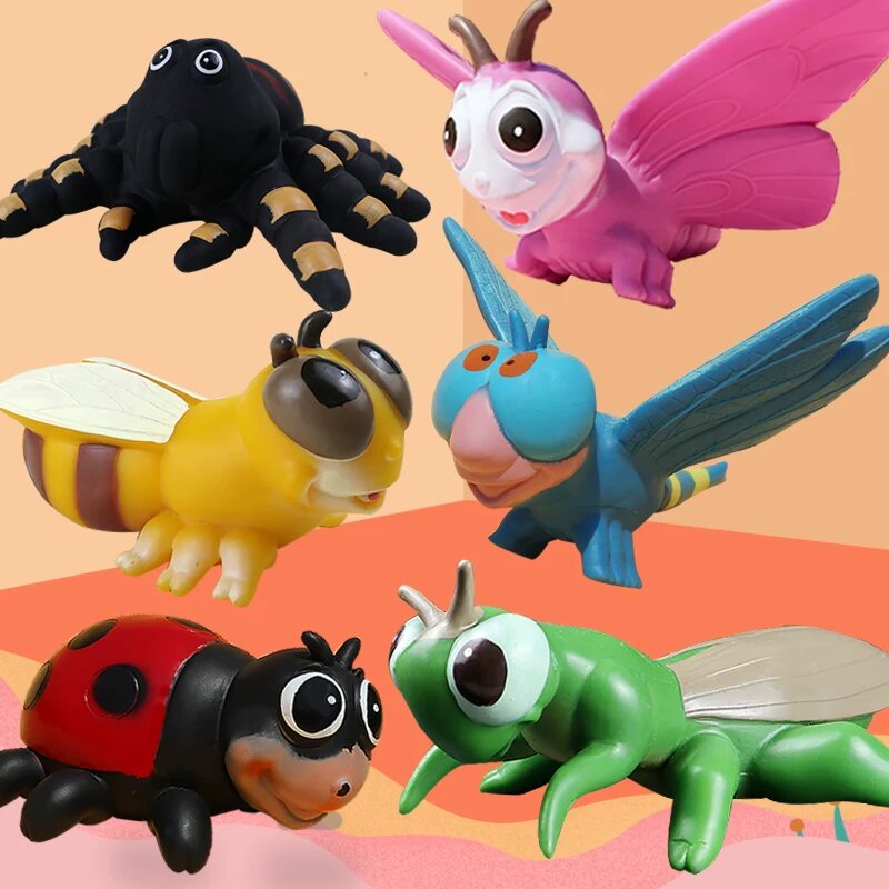 Набор мягких силиконовых насекомых: шесть пчел, бабочек и жуков в подарочной упаковке для детей