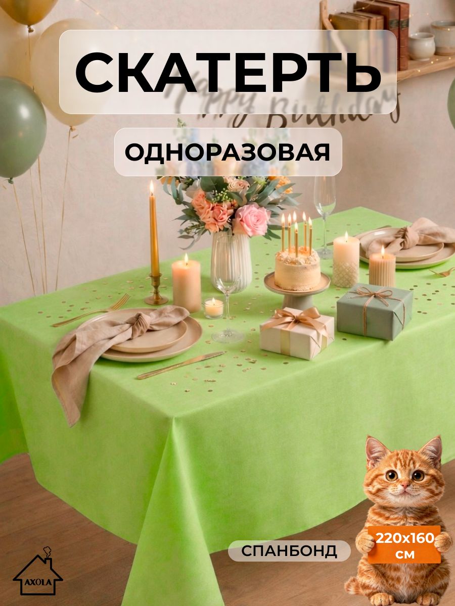 Скатерть одноразовая из спанбонда 220х160см для стола, праздничная для дня рождения, пикника и процедур