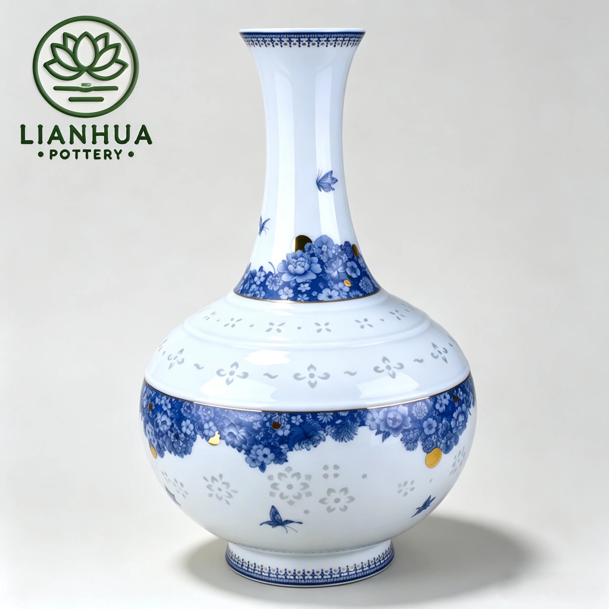 Фарфоровая ваза LIANHUA POTTERY Jingdezhen Linglong, 26,8 см, золотая, ручная работа, цветочный узор