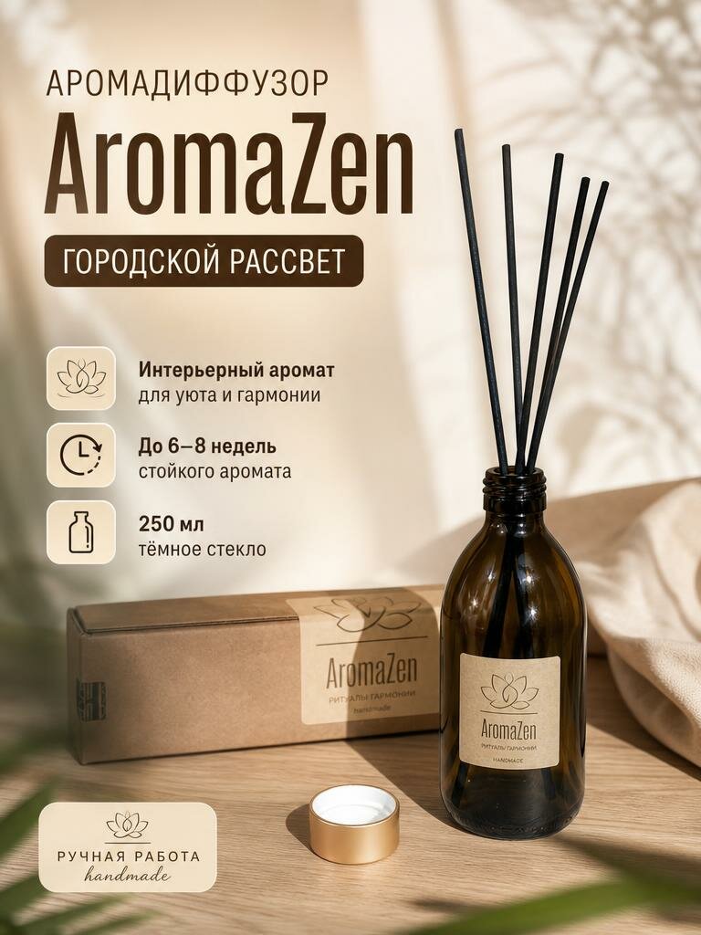 Аромадиффузор с палочками//Свежий аромат для дома и офиса//Аромат Городской рассвет
