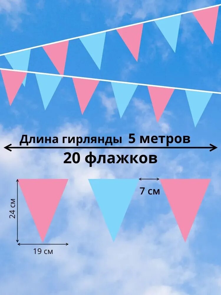 Гирлянда на гендер пати флажки, 5 м