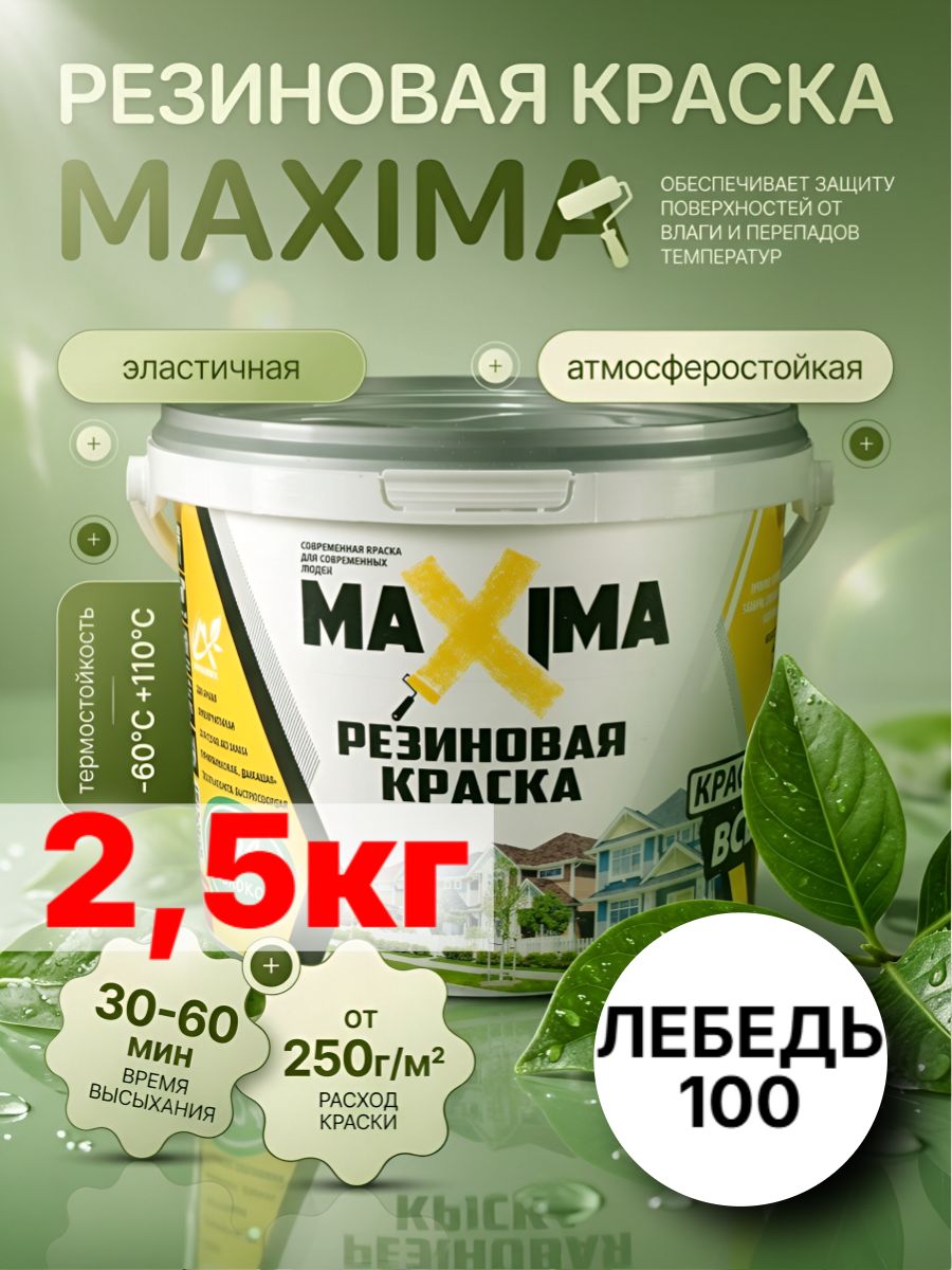 Резиновая краска белая для наружных работ и внутренних максима/ MAXIMA №100 Лебедь 2,5 кг