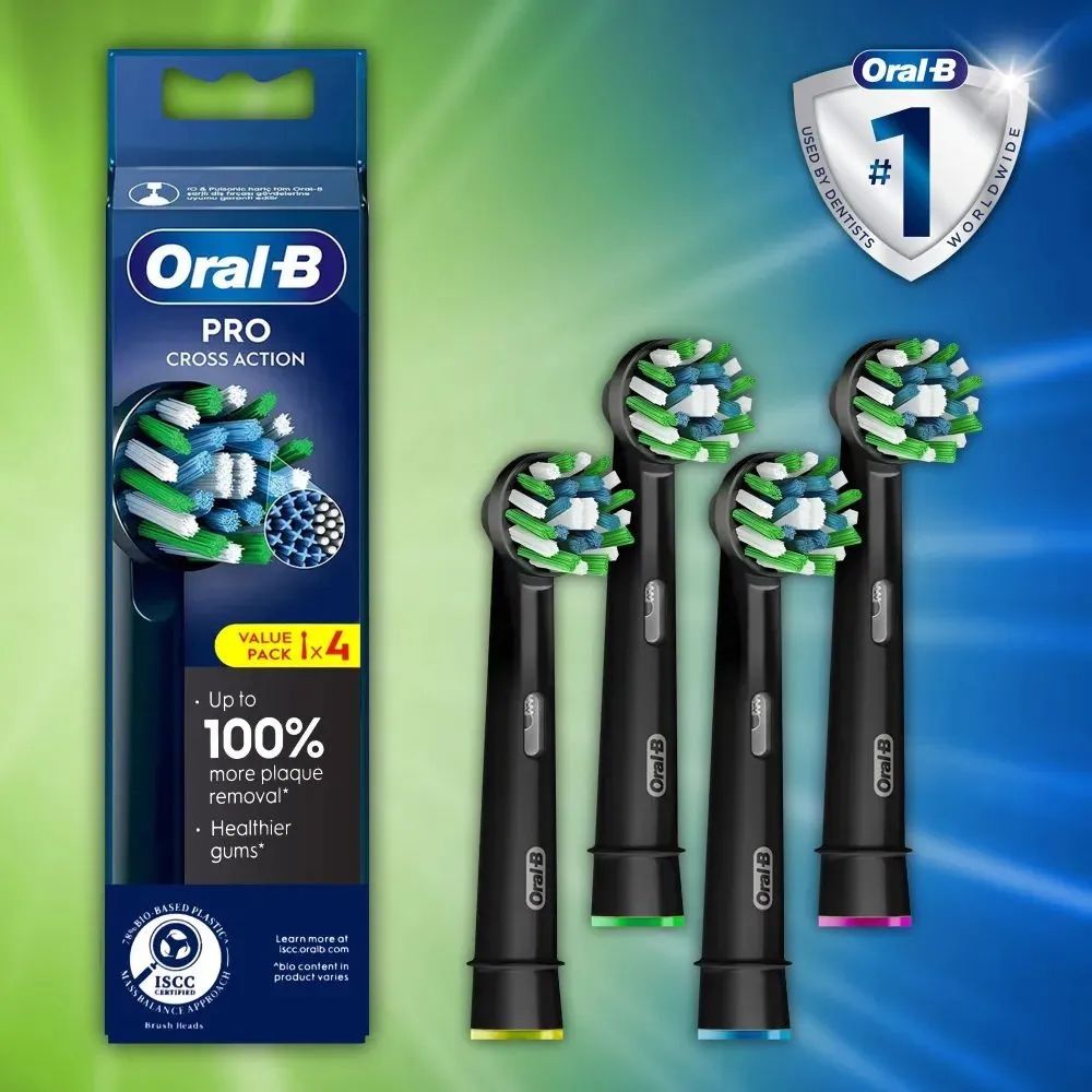 Насадки Oral-B PRO Cross Action Black Edition, вибрационные, мягкие, для взрослых, 4шт