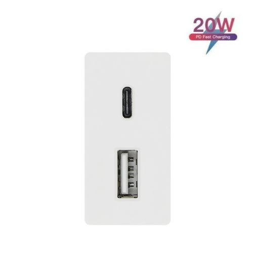 Механизм розетки 1/2 (без рамки) USB АС, быстрая зарядка 20Вт, Белый