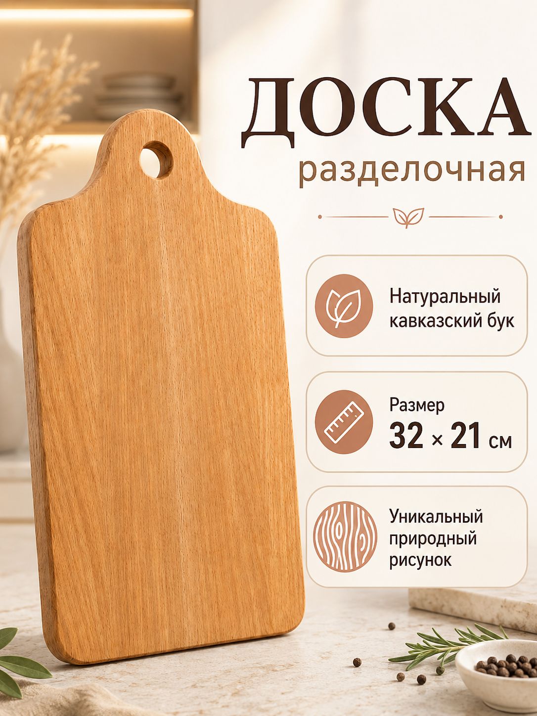 Доска разделочная деревянная из Бука 32см