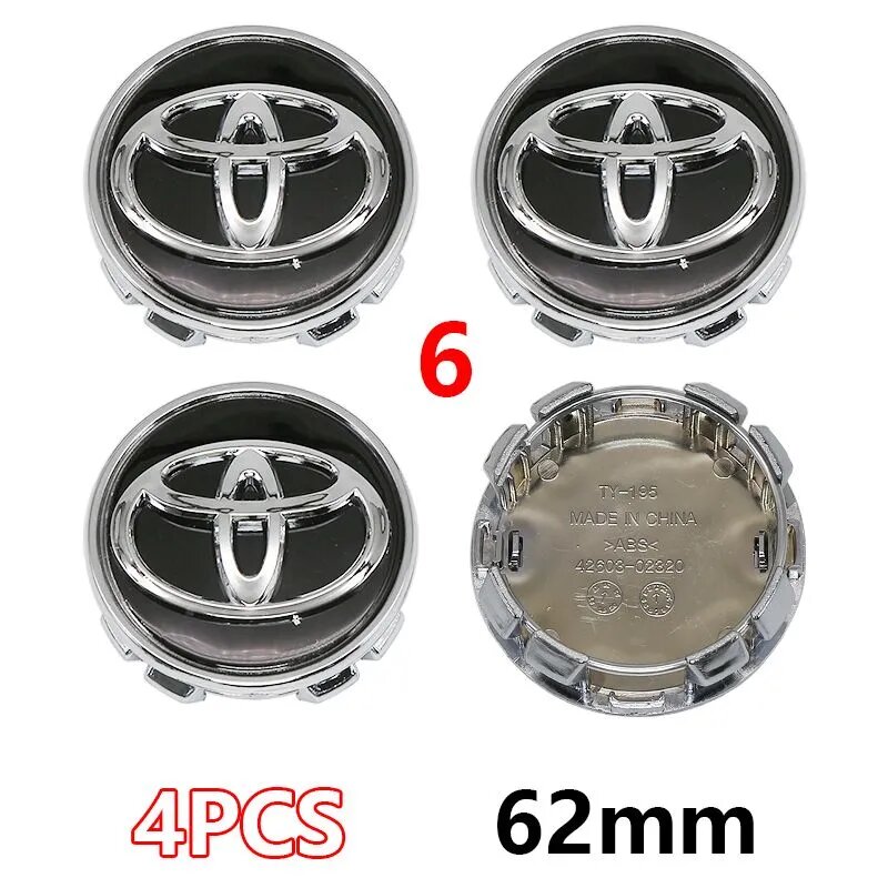 Колпачки на диски Toyota 57мм 62мм, заглушки ступицы колеса Тойота для Camry V50 V55 V70, Corolla, RAV4, Land Cruiser Prado, Highlander, тюнинг