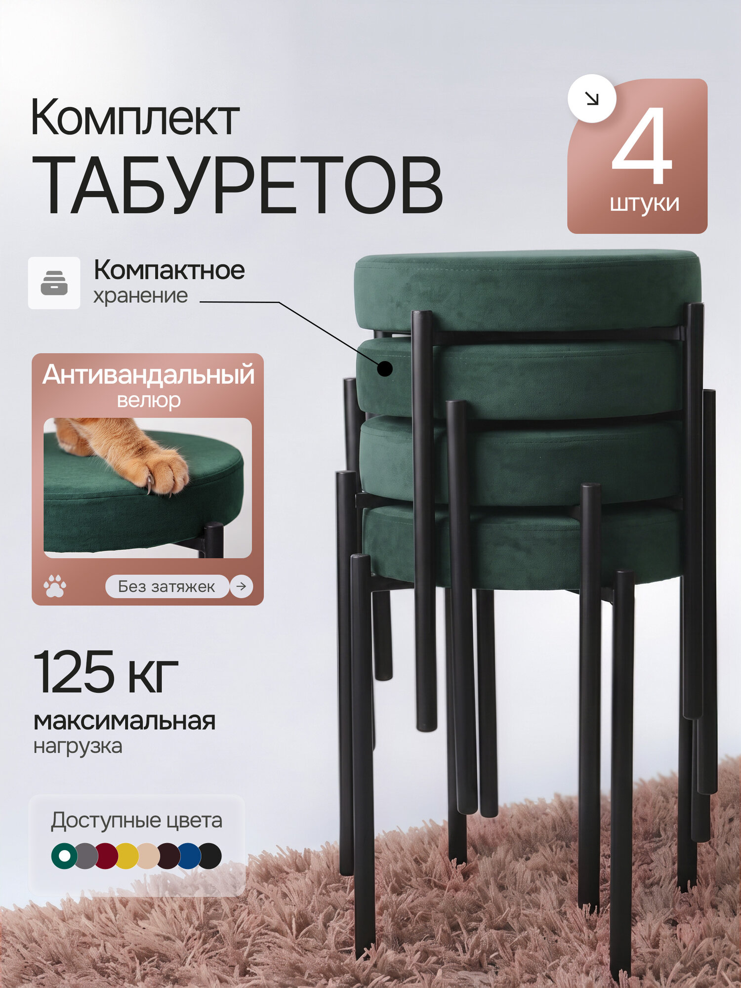 Комплект табуретов для кухни из 4 штук