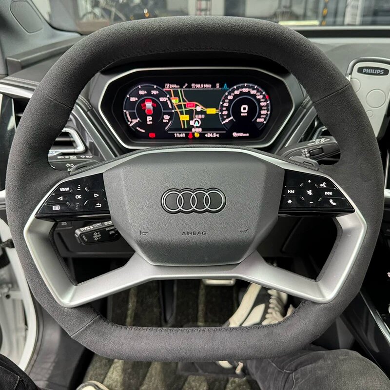 Чехол на рулевое колесо Audi A8 New Energy для моделей 2018-2024, кожа высшего качества матовой текстуры без перфорации