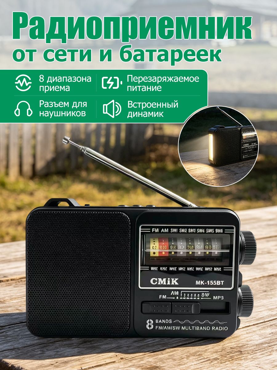 Радиоприемник от сети и батареек, портативное радио CMIK ретро, bluetooth колонка FM AM SW, радио с USB TF картой, для