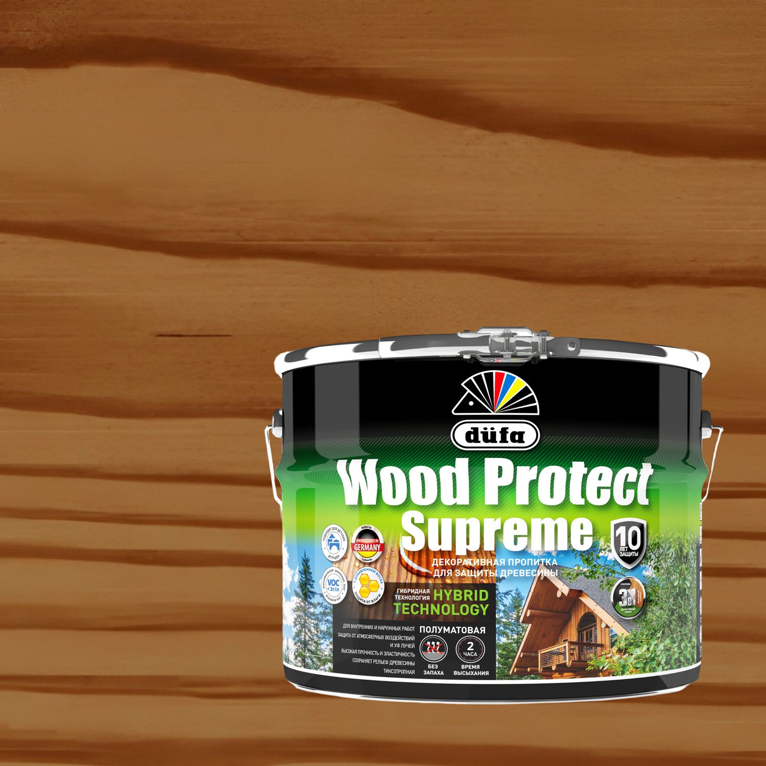 Декоративная высокопрочная пропитка по дереву Dufa Wood Protect Supreme (9л) орех