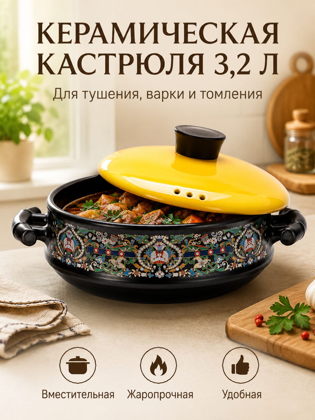 Утятница 25 см 3.2 л, цвет горчичный, Артикул: 5669812312