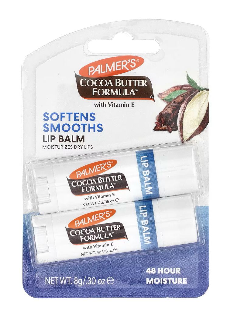 Cocoa Butter Formula, смягчающий и разглаживающий бальзам для губ с витамином Е (гигиеническая помада). 2 штуки по 4 грамма в упаковке (8 гм)
