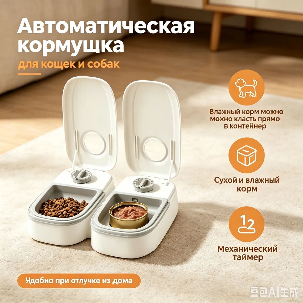 Автоматическая механическая кормушкатаймер для кошек и собак, для сухого и влажного корма, для кормления питомцев во время отъезда