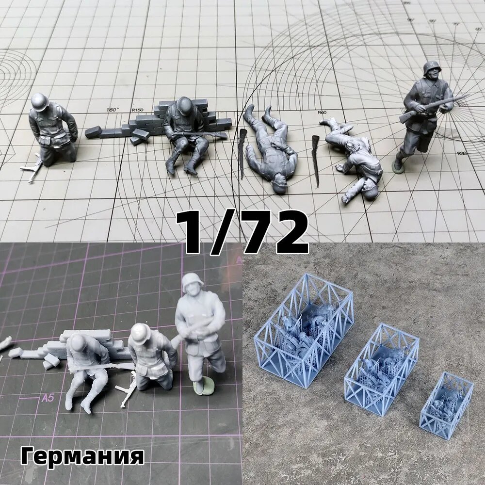 3Dпечать, фигурки солдат из смолы, немецкие модельнаборы, масштаб 1/72, неокрашенные, требуют самостоятельной сборки