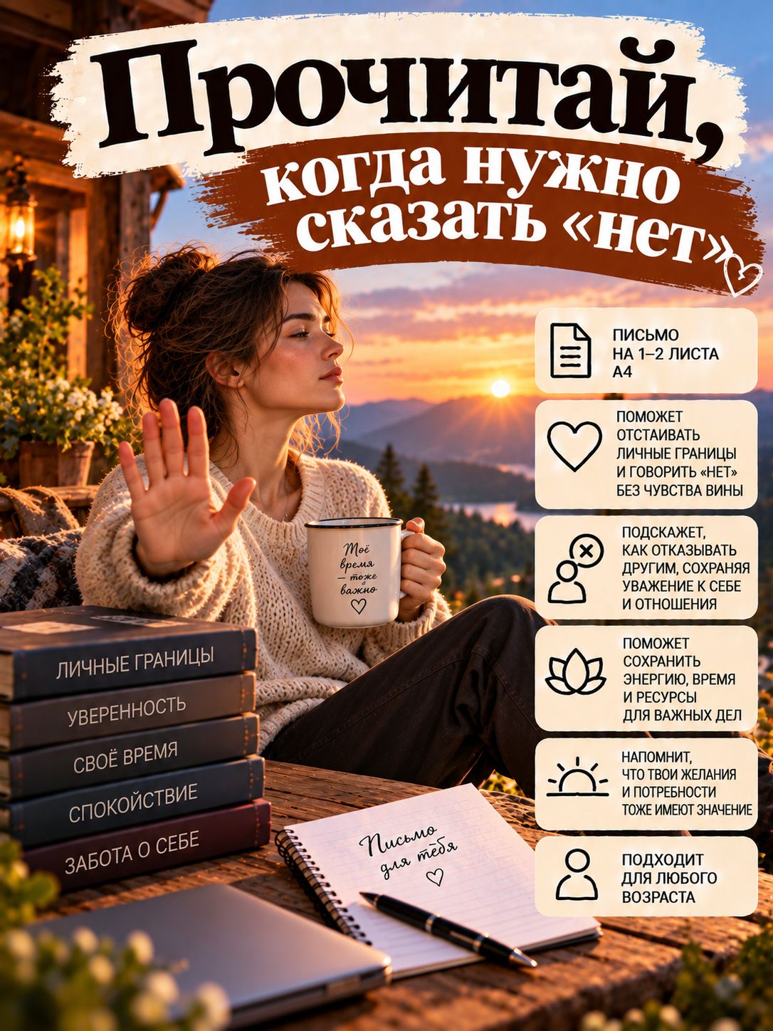 Письмо "Когда не можешь сказать "НЕТ" - мотивирующий текст на листе бумаги А4 для женщин и мужчин