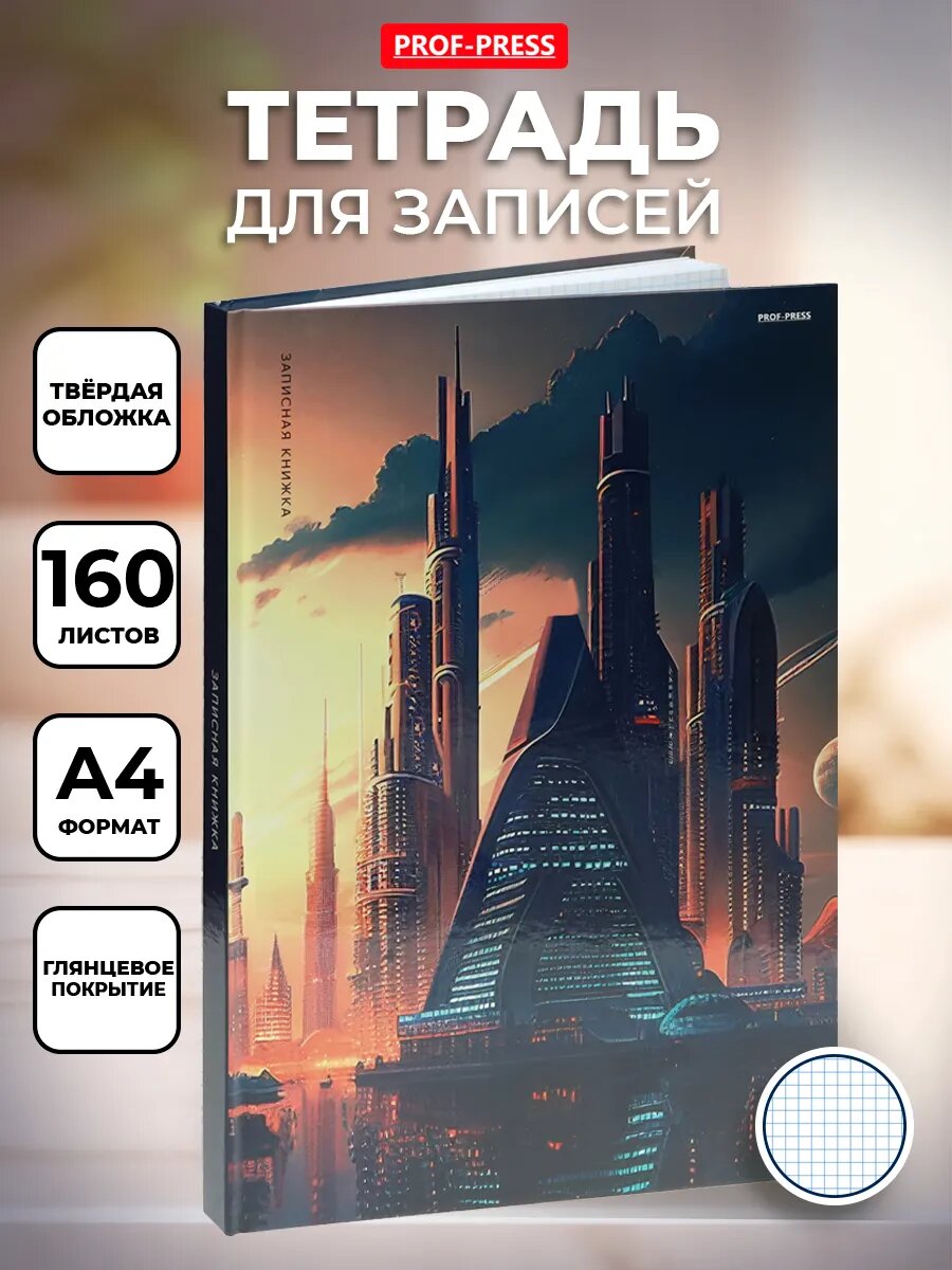 Книга учета Проф-пресс А4, 160 листов, в клетку, "Мегаполис", твердая обложка, глянцевая ламинация, 200х298 мм