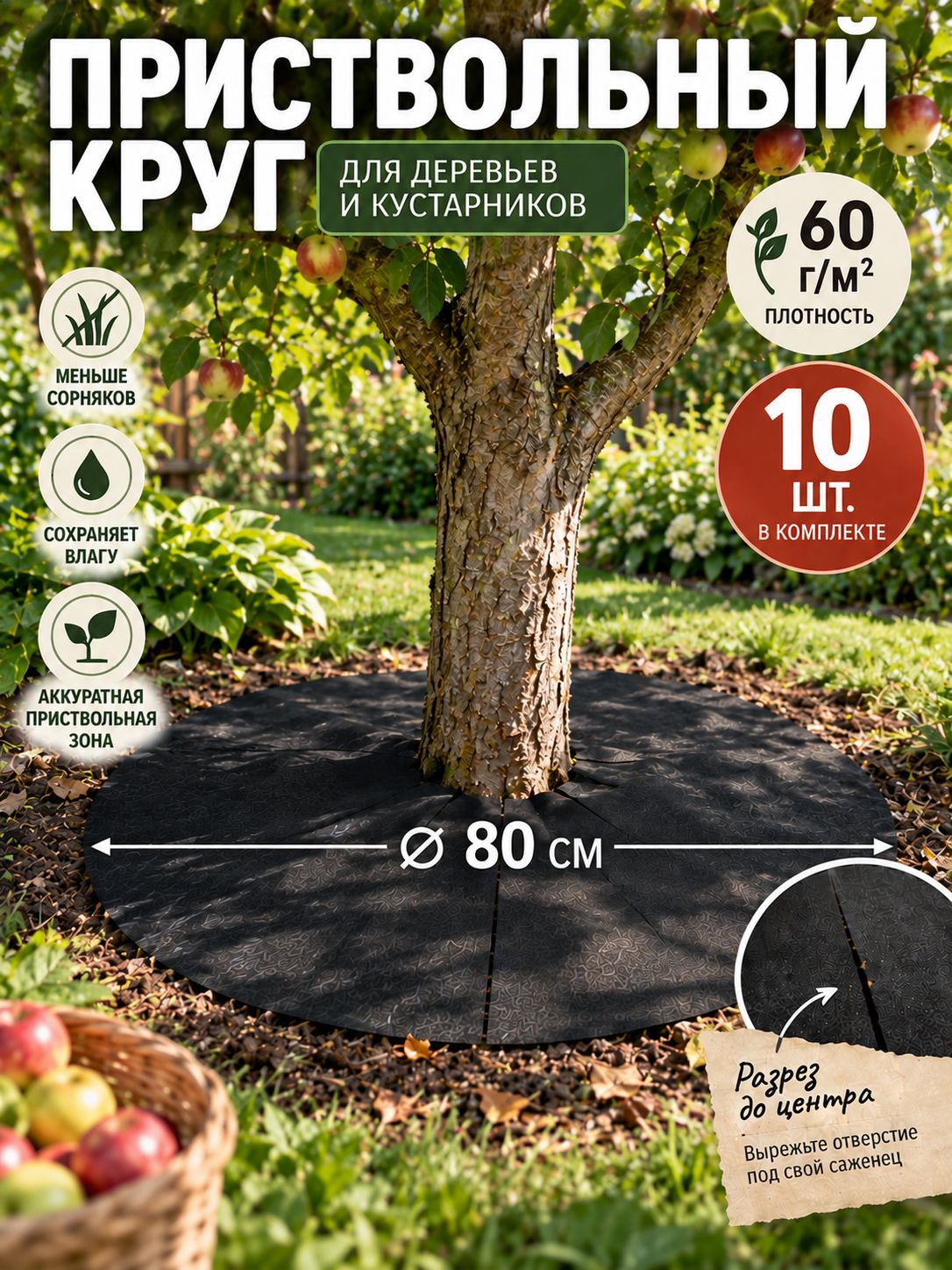 Приствольный круг с УФ чёрный 60 г/м2, 80 см, 10 шт