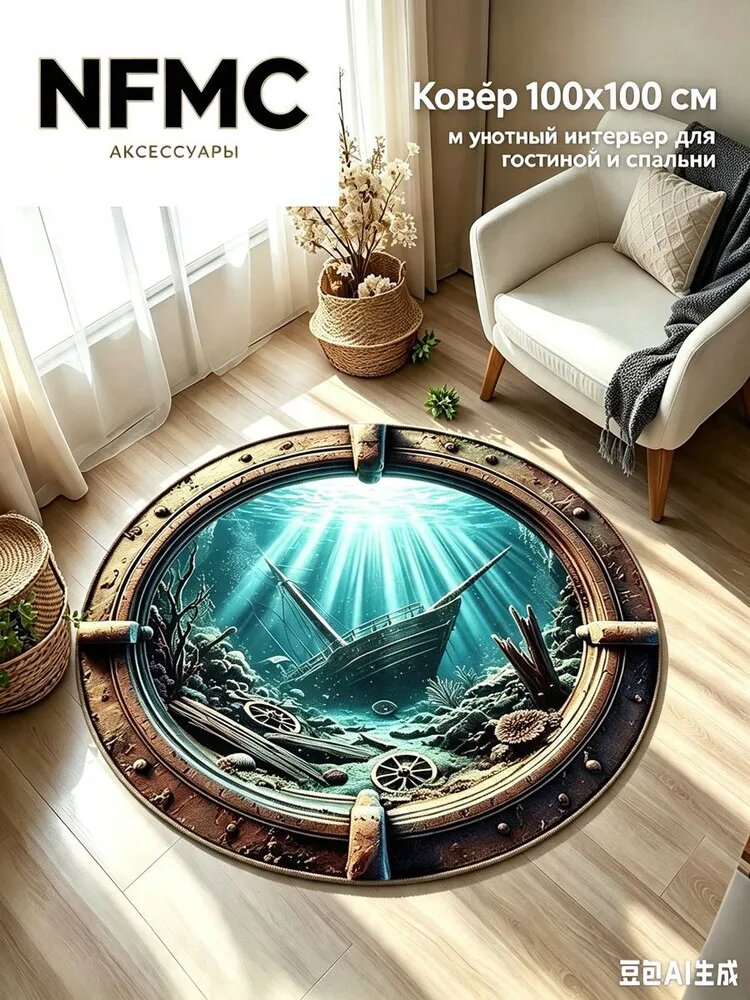 Коврик 100x100 см 3d-эффект бирюзовый