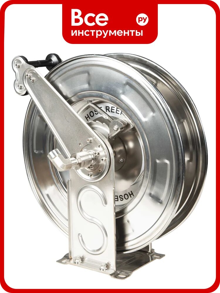 Барабан gidromarket GM SSteel RevReel 20, вход 1/2", нержавеющая сталь, инерционный, 20 м, аналог Ramex GMA-reversreel-SSteel-20-1/2