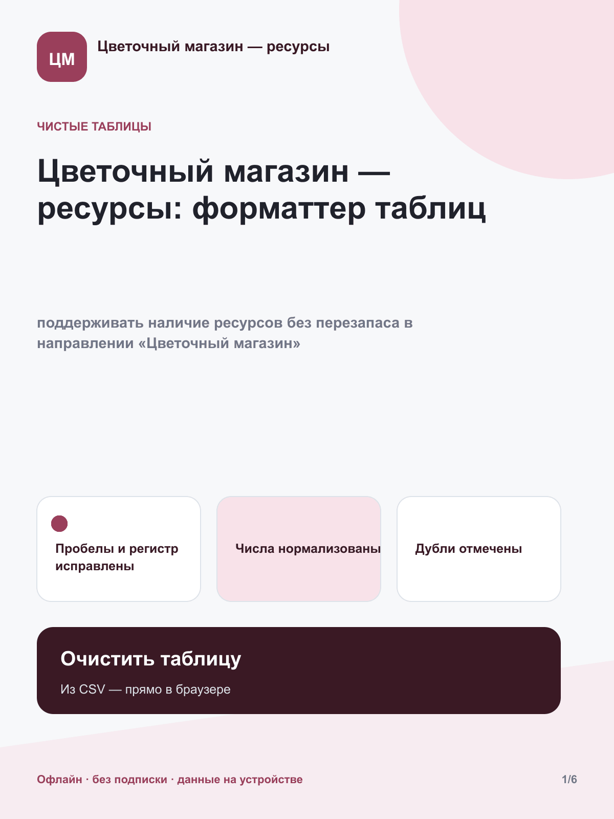 Цветочный магазин — ресурсы: форматтер таблиц