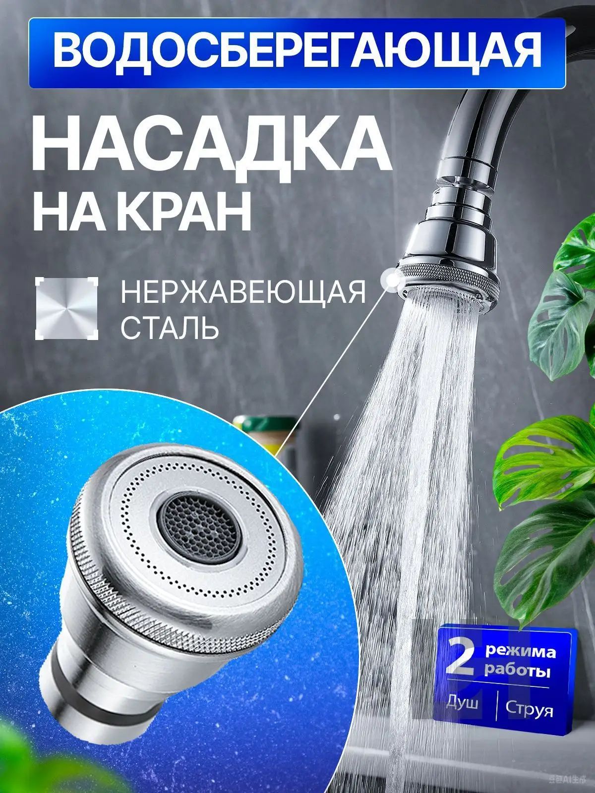 Аэратор для смесителя насадка на кран водосберегающая хром