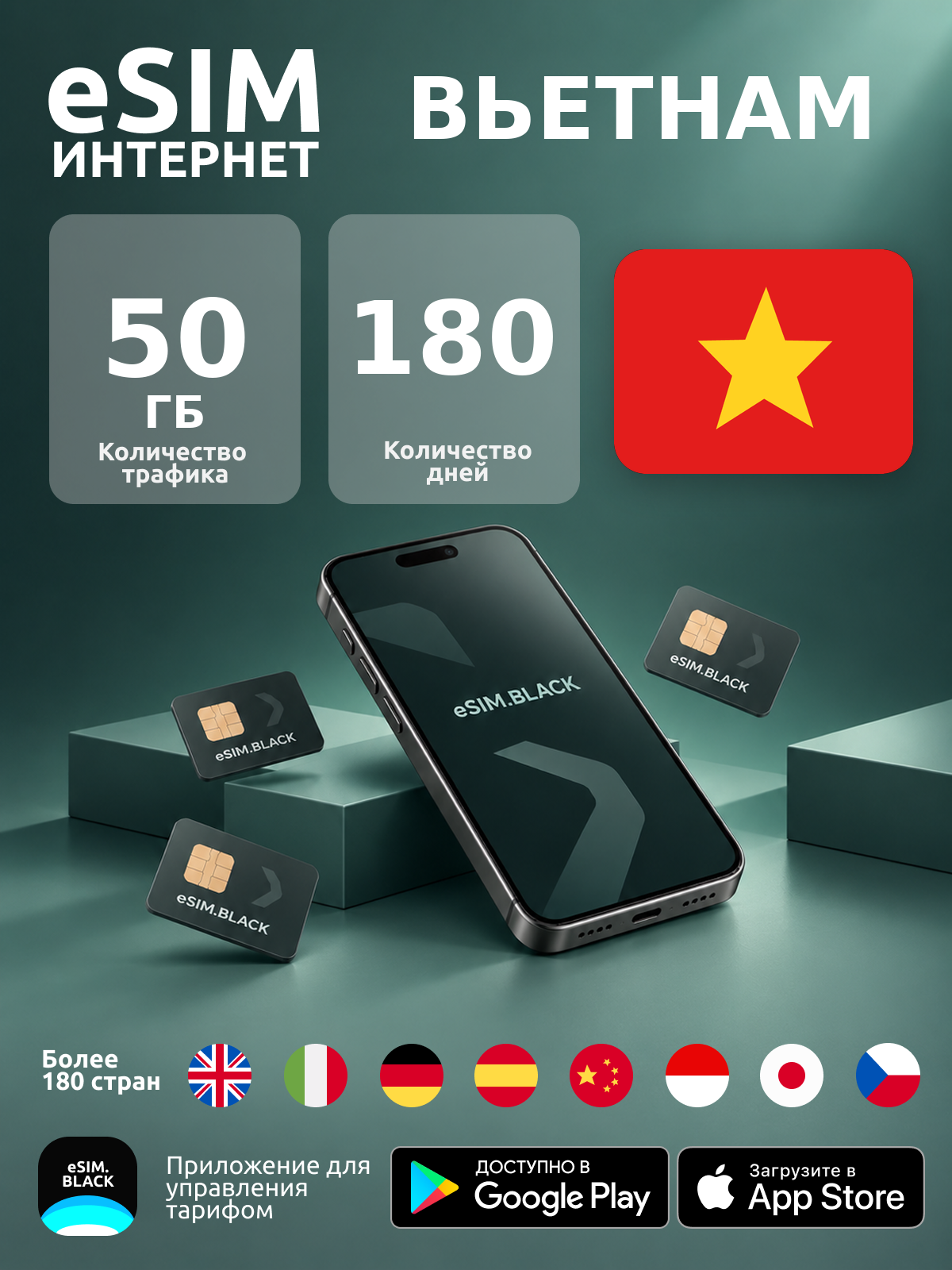 Вьетнам/180 дней/50 ГБ - eSIM для мобильного интернета ( iPhone | Android ).