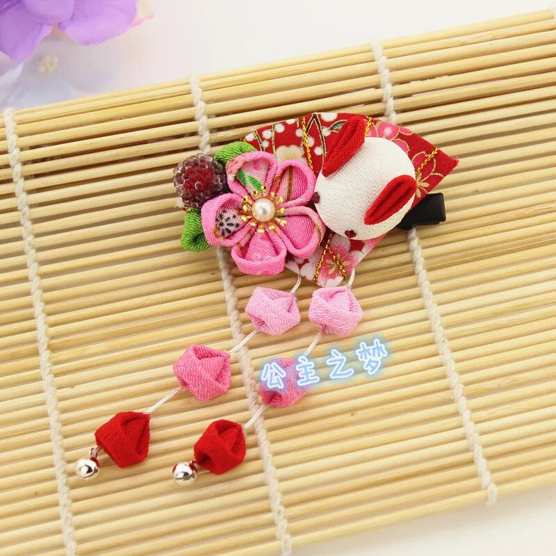 Ручные заколки для волос Kanzashi розового цвета Розовый, Pink Red