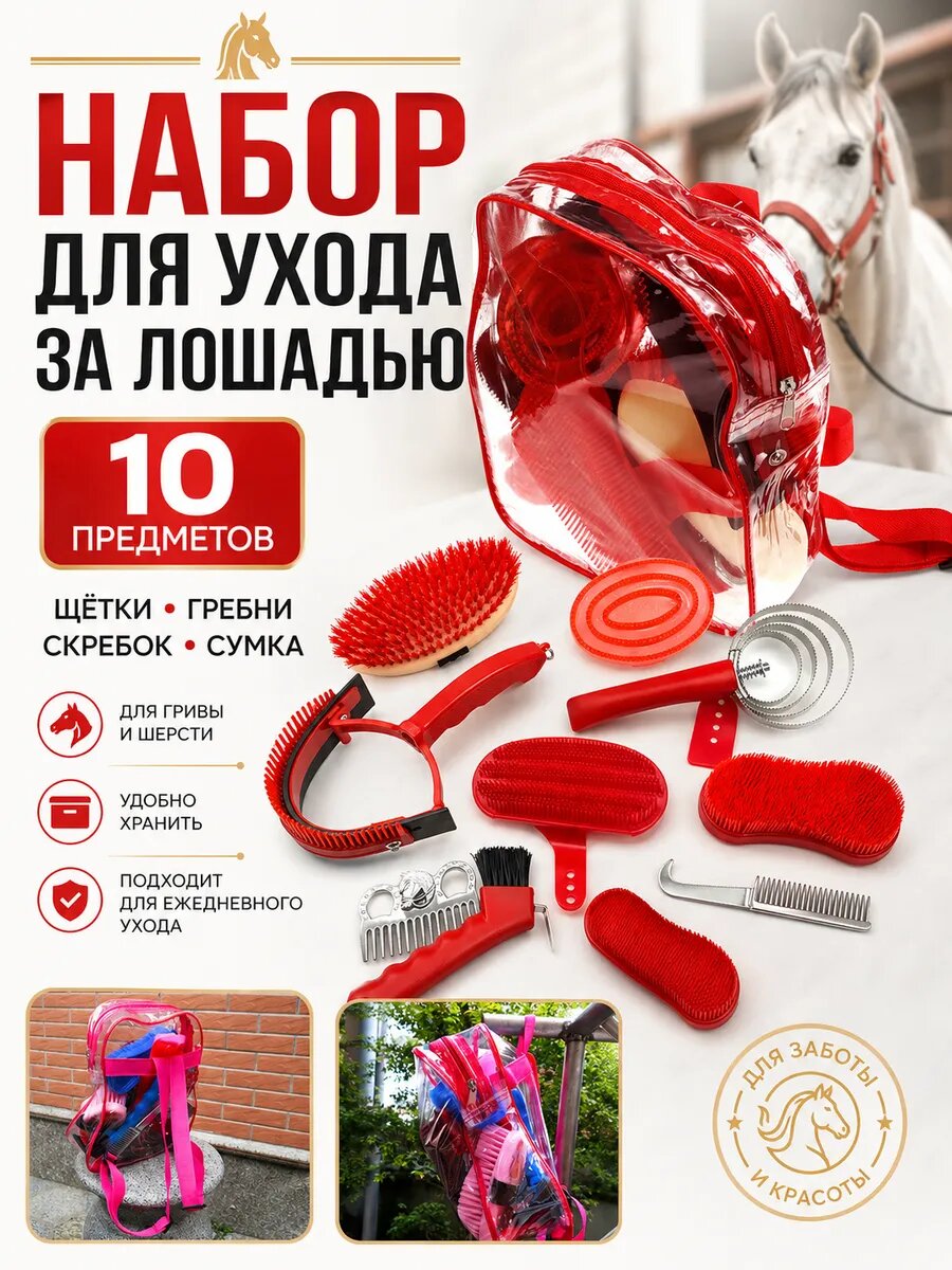 ННабор для ухода за лошадью 10 предметов с сумкой
